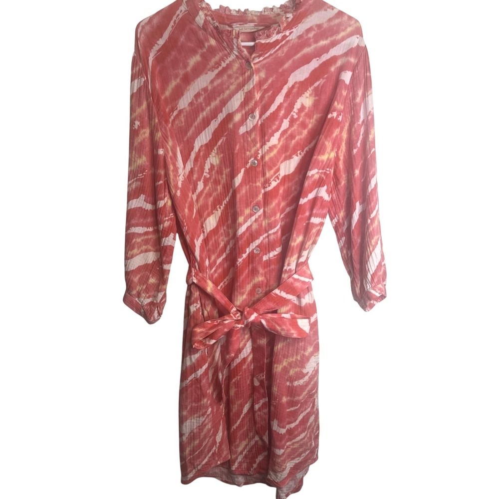 Soft Surroundings Pink Orange‎ Tie Dye Button Front Belted Shirt Dress XL